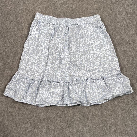 Sigrid Olsen Dresses & Skirts - Sigrid Olsen Blue White Floral Print Linen Ruffled Mini Skirt Women's Size Small